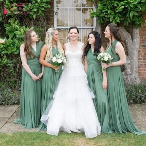 Convertible Long Bridesmaid Dresses Green Jersey Bridesmaid Dress New Fashion Popular Maxi Wedding Guest Party Gown JQ86