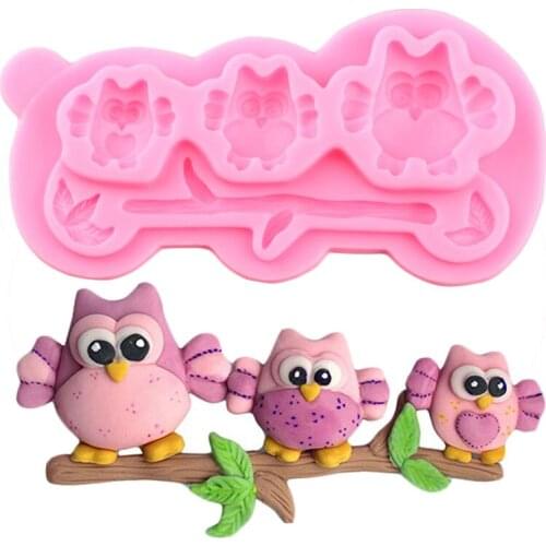 Owl Family Silicone Mold Animal Tree Branch Leaf Candy Chocolate Gumpaste Fondant Molds Cake Decorating Tools Clay Resin Moulds
