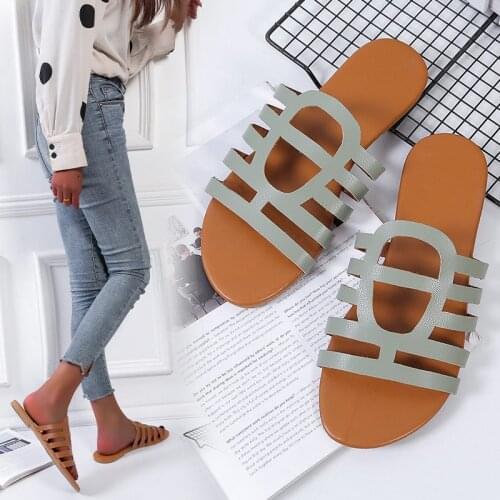 Kalsooni 2021 Women Flat Sandals Beach Shoes PU Slippers 35-43