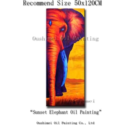 Hand Painted Impression Modern Elephant Wall Art Picture on Canvas Sunrise Scenery Animals Painting Home Decor Oil Painting