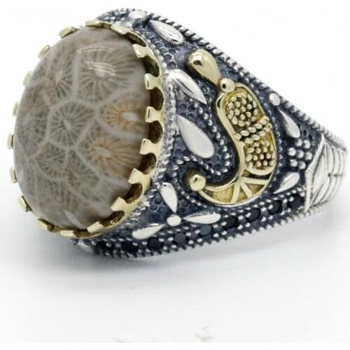 2020 new 925 sterling silver Indian agate ring men and women spinel Turkish handmade jewelry men and women ring