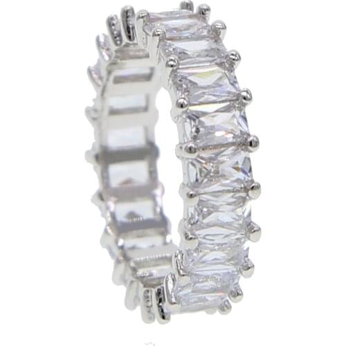 Hip hop rainbow baguette cubic zirconia Gold filled engagement band ring for women hot selling dropshipping female jewelry