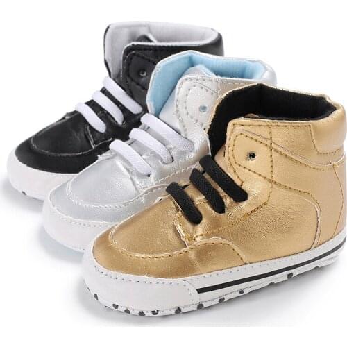 Spring and Autumn Baby Shoes Newborn Boys Children High Solid Color First Walker Artificial PU Soft Anti-Skid Sneakers Toddler S