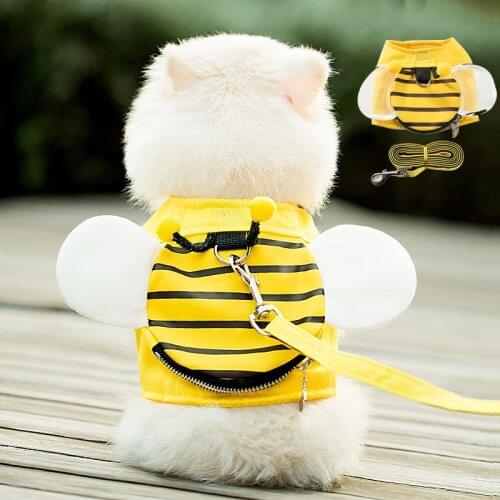 Cute Bee Dog Leash Soft Pet Dog Harnesses Vest Adjustable Dog Collar Puppy Cat Harness Leash Set Breathable Coat Pet Supplies