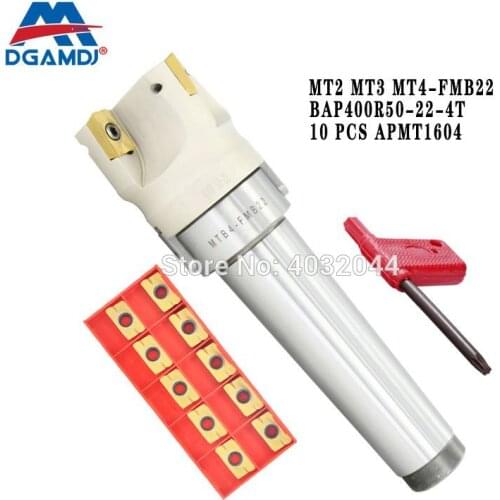 MT2 FMB22 M10 MT3 FMB22 M12 MT4 FMB22 Shank BAP400R 50 22 Face Milling CNC Cutter + 10pcs APMT1604 Inserts For Power Tool