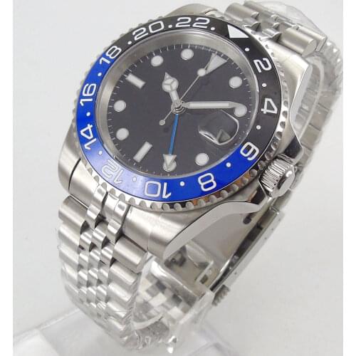 40MM Sterile Dial Sapphire Glass Ceramic Bezel Seeing Case Back Jubilee GMT Automatic Mens Wristwatch