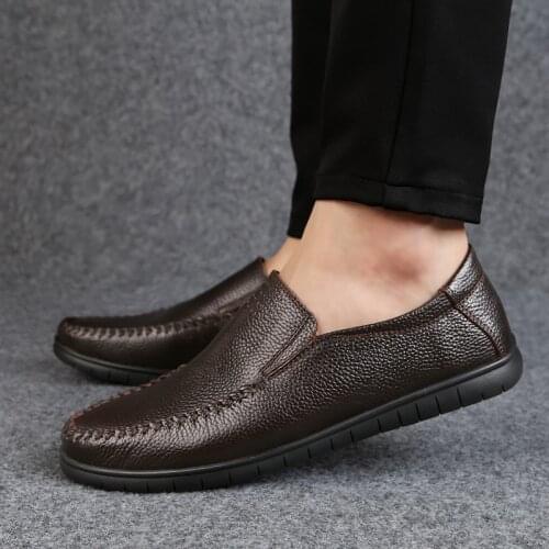 Mens Loafers Genuine Leather Shoes Men Business Soft Casual Shoes Man 2021 New Male Driving Footwear Black Brown Slip-on Flats