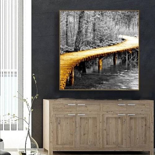 Paint by number art painting by numbers Art gold bridge Nordic style flowers and trees small river side bedroom porch