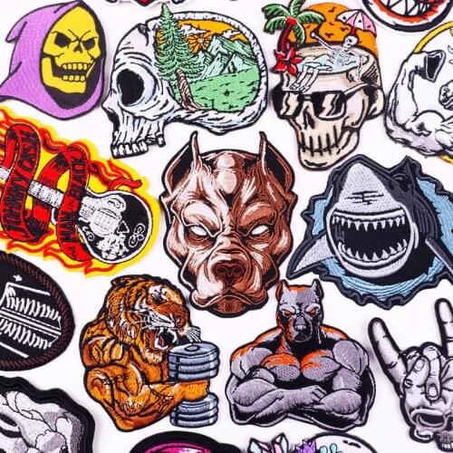 Punk Animal Embroidery Patches On Clothes Iron On Patches For Clothing Skeleton Biker Appliques For Clothes DIY Skull Stickers
