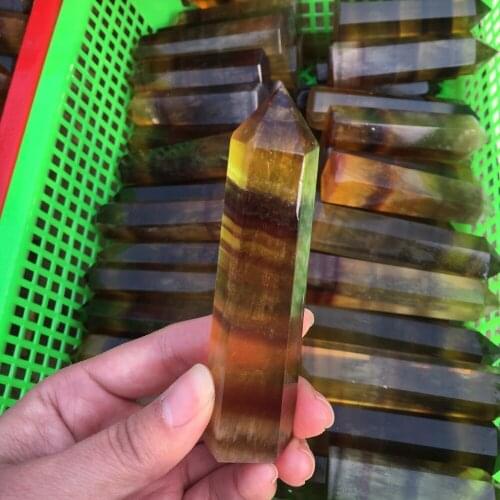 Natural quartz yellow fluorite crystal wand point healing points