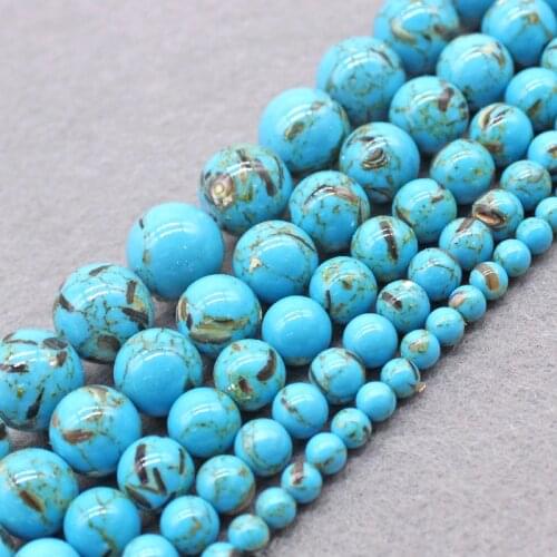 Natural Light Blue Shell Turquoises Stone Round Loose Beads for Jewelry Making Diy Bracelet Necklace Jewellry 4 6 8 10 12mm 15"