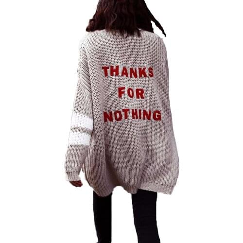 NEWDISCVRY Fashion Letter Embroidery Cardigan Women Classic Spring Autumn Sweater Knitted Coat Female Casual Long Cardigan Coat