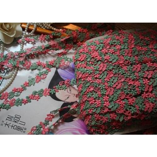 Wholesale 3 Meters Green Roseo Red Floral Venise Lace Trim for DIY Garment Curtain Decorcation Venise Lace Fabric Free Shipping