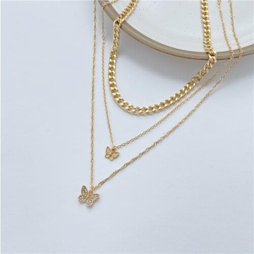 New Fashion Crystal Butterfly Pendant Necklace for Women Gold Color Multi Layer Chain Necklaces Female Romantic Gift Jewelry