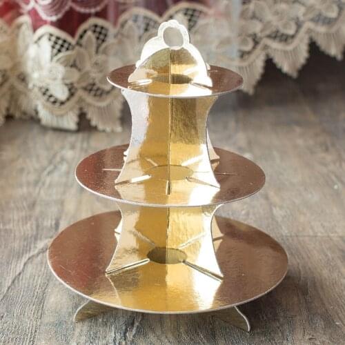 Gold Silver Paper Cake Rack Stand Tea Time Cupcake Plate Holder Wedding Birthday Party New Year Graduation Decoration 30*35CM