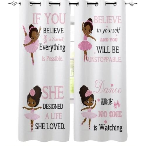 Pink Afro Ballet Girl Window Curtains Home Decor Living Room Curtain Kitchen Draperies Curtains for Bedroom