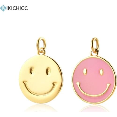 KIKICHICC 925 Sterling Silver 2021 Gold Two Size Smile Charm Enamel Smiley Happy Face Pendant For Necklace Women Fine Jewelry