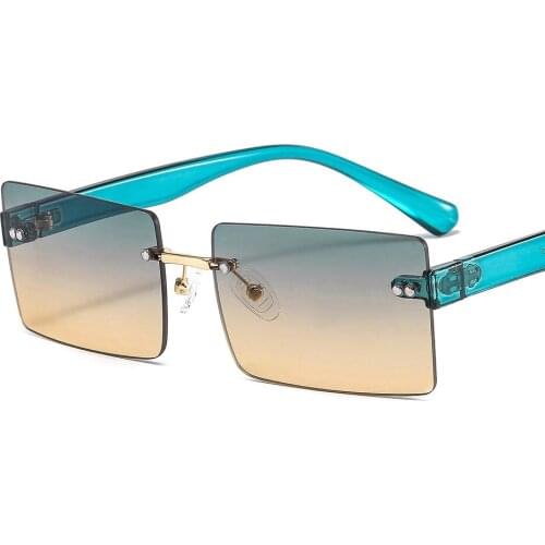 Small Rectangle Rimless Sunglasses Men Square Color Frame Sun Glasses For Women Gradient Lens Frameless UV400 Shades Eyewear