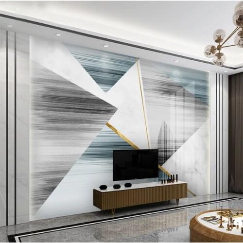 Wellyu Custom large-scale mural modern jazz white microcrystalline stone light luxury geometric lines abstract background wall