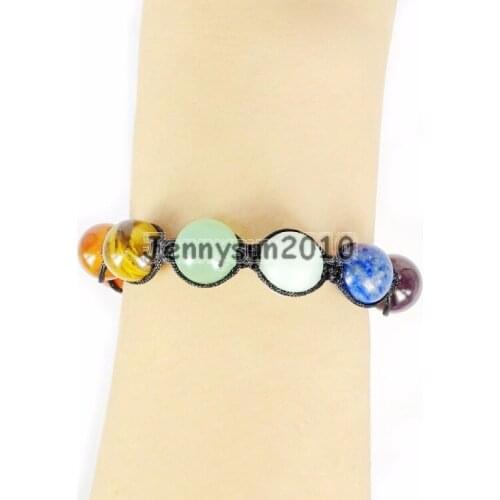 Stlye 2 # 12mm Natural Reiki Chakra Gems Stones Round Beads Handmade Adjustable Bracelet Healing 5Strands / Pack