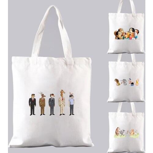 Ladies Handbags Cloth Canvas Tote Bag Cartoon Animal Pattern Print Reusable Shoulder Shopper Bags Bolsas Female Eco Shopping Bag
