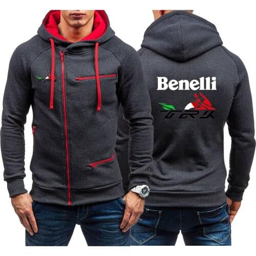 Spring Autumn Benelli TRK 502X Printing Hoodies Hooded Sweatshirts New Slim Thick Pullover Male Diagonal Zipper Coats