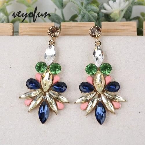 VEYOFUN Luxury Geometry Crystal Drop Earrings Party Dangle Earrings for Woman Fashion Jewelry Gift New