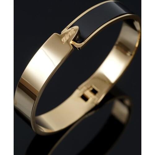 Vintage Half Black Shell Love Design Spring Bracelet For Men Women Stainless Steel Punk Mens Bangles Jewelry Gifts