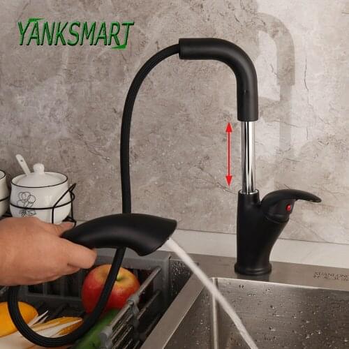 YANKSMART Kitchen Faucet Single Hole Lifting Pull Out 360 Degree Rotation Faucets Basin Sink Deck Mounted Hot And Cold Mixer Tap