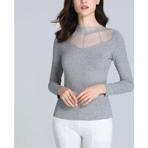 Womens Ladies Lace Long Sleeve Slim T-shirt Blouse