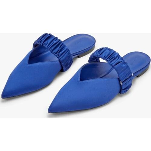 Womens Slippers with Pleated Straps Womens Pointed-toe Muller Flat Low-top Shoes