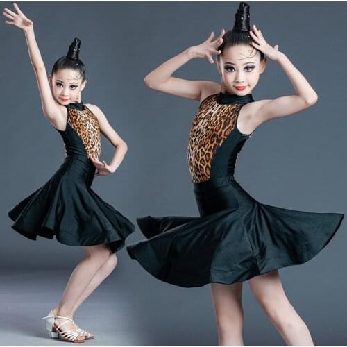 New Children Latin Dance Dress 2021 Summer Sleeveless Leopard Print Top Skirts Suit Competition Performance Costumes