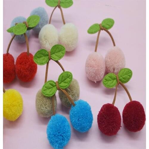 10pcs/lot 6*6.8cm patches pompon Cherry Appliques for clothes Sewing Supplies diy craft ornament