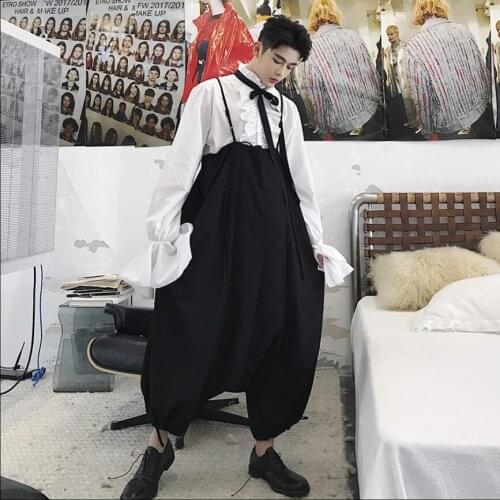 2020 Designer New Thin Back With Off The Wide Leg Pants Suspenders Tide Brand Mens Clothing Hairstylist Nine Points Bib Pants