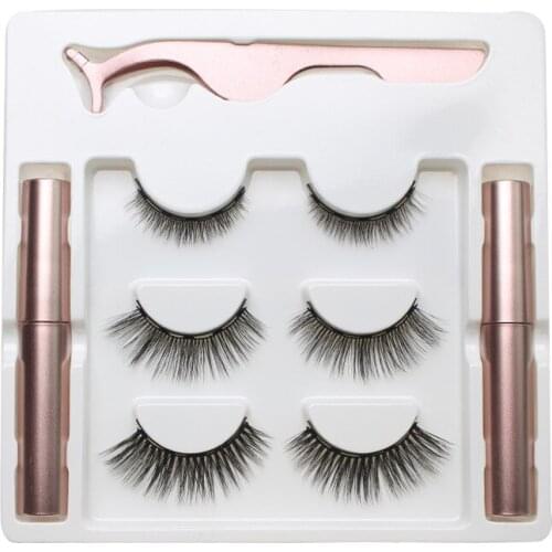 3 Pairs Faux Mink Magnetic Eyelashes Magnet Set Waterproof Long Lasting Eyelash Extension Makeup Tools