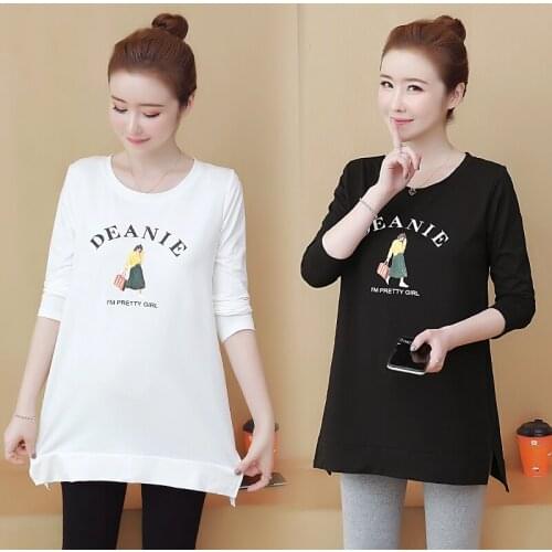 904# Maternity Clothes Long Sleeves O Neck T Shirt Easy Matching Loose Stylish Tops Pregnant Women Pregnancy Clothes