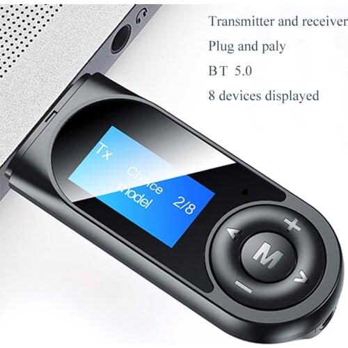 2020 LCD Display Bluetooth 5.0 Adapter Bluetooth receiver transmitter Hands Free Call AUX 3.5MM Music Stereo for Car TV PC Speak