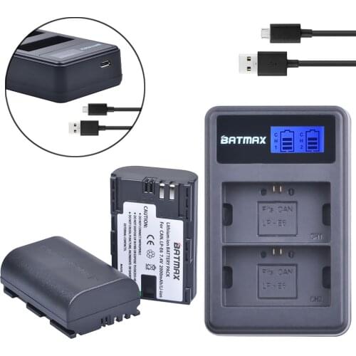 2X 2000MaH LP-E6 LP E6 LPE6 Battery + LCD Dual USB Charger for Canon EOS 5DS R 5D Mark II Mark III 6D 7D 60D 60Da 70D 80D DSLR