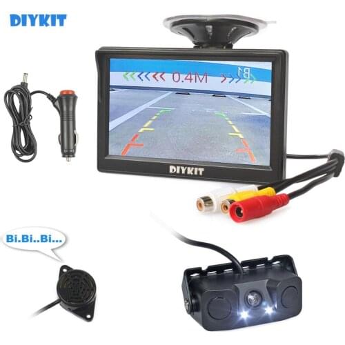 DIYKIT 5 Inch TFT LCD Display Car Monitor + Waterproof Video Parking Radar Sensor Car Rear View Camera + Speaker