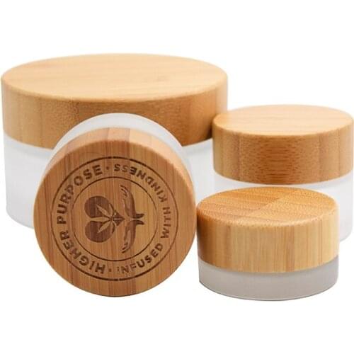30g bamboo cosmetic jar glass for face cream packing glass jar with lids bamboo Frosted Clear bamboo glass container