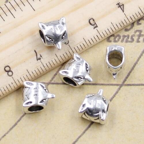 20pcs Beads Wolf Fox 4.5mm Big Hole Vintage Charms European Pendant Fit For Bracelet DIY Antique Silver Color Fit Making