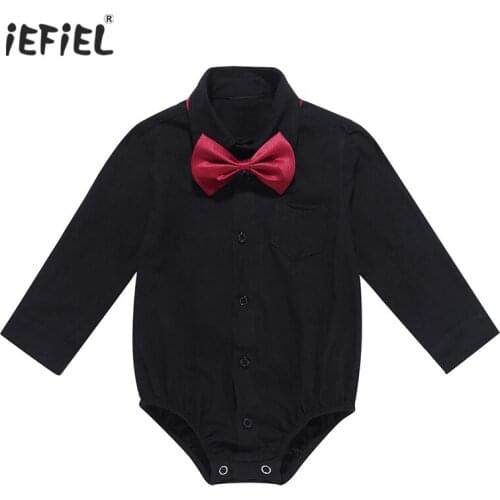 Iefiel Newborn Baby Boys Long Sleeves Formal Romper Baby Clothes Gentleman Shirt Baby Romper Jumpsuit with Bow Tie