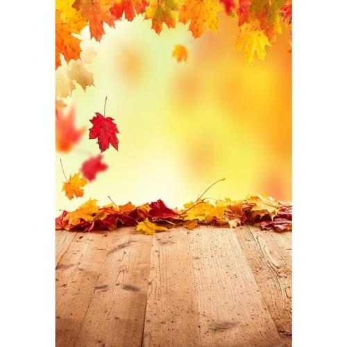 Wooden Floor Photography Backdrops Maple Leaves Pastel Backgrounds for Photo Studio Portrait Photo Shoot Vinyl Cloth Customized
