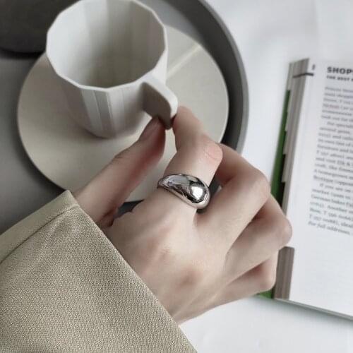 Minimalist Authentic S925 Sterling Silver FINE Jewelry Irregular Convex Glossy Smooth rounded ring adjust TLJ583