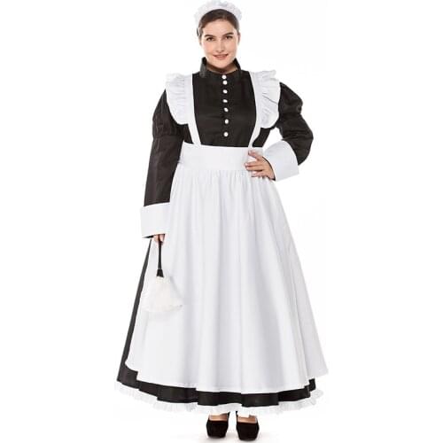 Large Size Fat Man Suit British Style Pearl Line Long Coffee Shop Maid Costume British Performance Costume