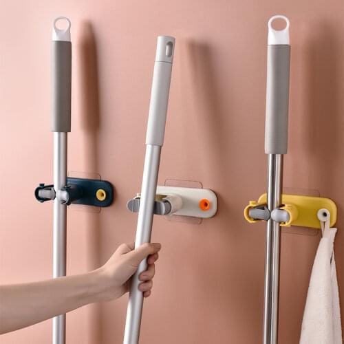 2in1 Bathroom Mop Bracket Wall-Mount Sticker Easy-Install Strong Burden Side Hook Duster Cloth Supporter housewares nail-free