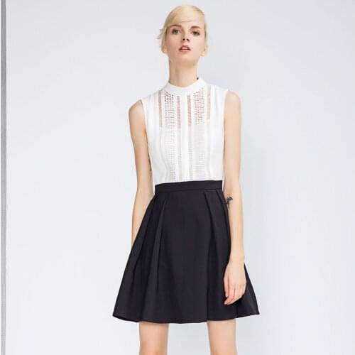 Summer Dress Color-block Sleeveless Polyester Stand Collar Elegant Mini Dress Clearance Womens clothing Fashion dresses