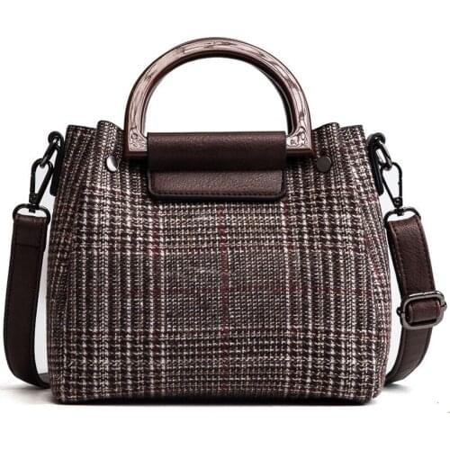 Fashion Woolen Different Size Bags Womens 2019 Spring New Style Wooden Handle Handbag-Korean-style Versatile Shoulder Bag