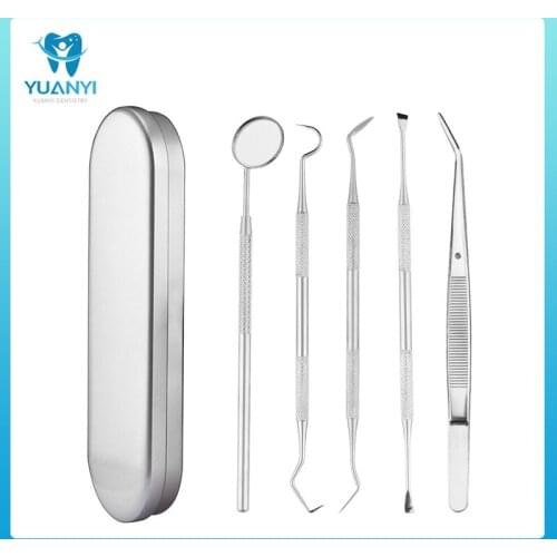 5PCS Dental Tool Set Mirror Stainless Tooth cleaning tool Mouth Mirror Tweezers Probe Dental Kit Oral Care Dentist Prepare Tool