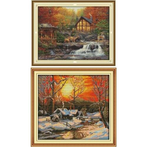 Sunset Scenery Chinese Needleworks Crafts 11CT14CT Printed Patterns Cross Stitch Kits DMC Fabric On Canvas Embroidery Sets Decor